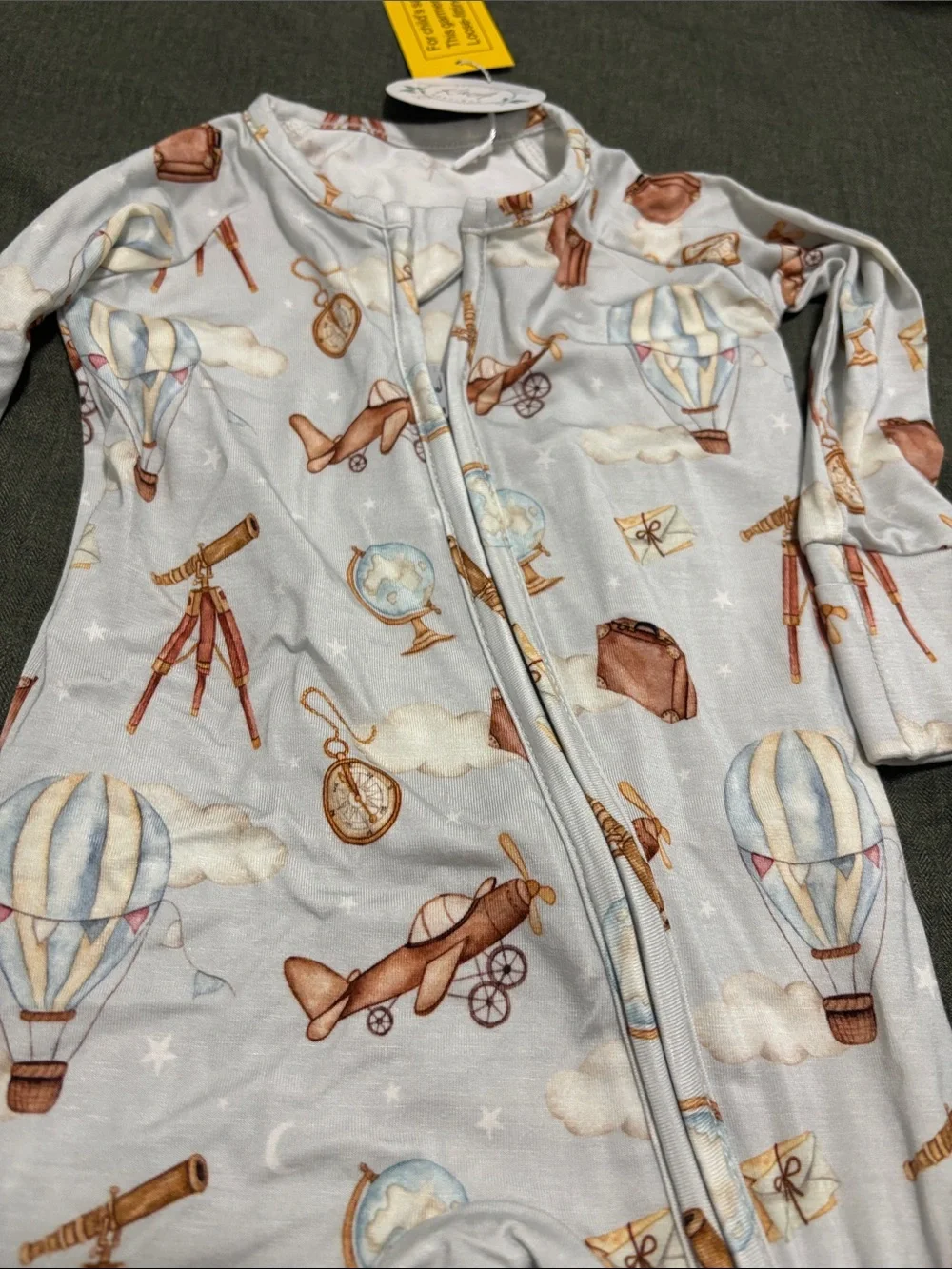 K & A boutique bamboo baby Hot Air Balloon & Airplane Footed One-Piece